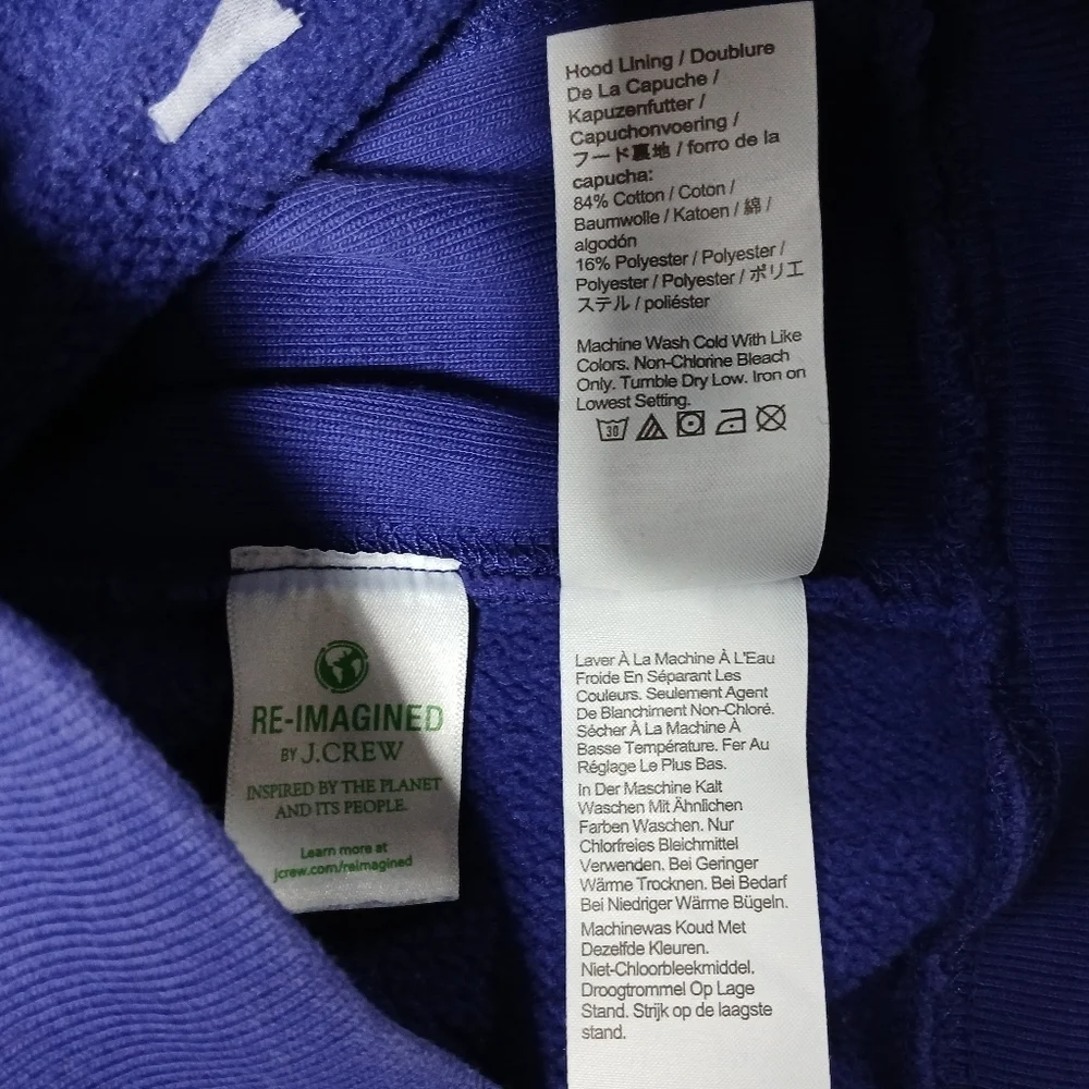 J. Crew Heritage Fleece Royal Blue 90's Vibe Hoodie. Men's Size S - Picture 10 of 11